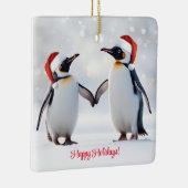Penguins Happy Holidays Weihnachten Keramikornament (Rechts)