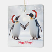 Penguins Happy Holidays Weihnachten Keramikornament (Links)