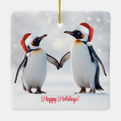 Penguins Happy Holidays Weihnachten Keramikornament (Rückseite)