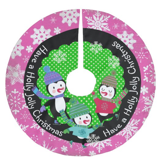 Penguins Holly Jolly Christmas 2Holiday Tree Skirt Polyester Weihnachtsbaumdecke (Vorderseite)
