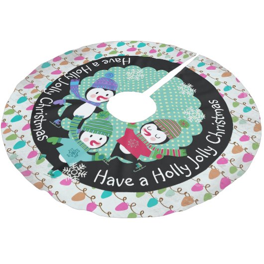 Penguins Holly Jolly Weihnachtsbaumrock Polyester Weihnachtsbaumdecke (Schrägansicht)