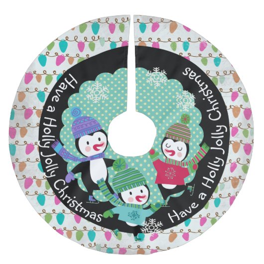 Penguins Holly Jolly Weihnachtsbaumrock Polyester Weihnachtsbaumdecke (Vorderseite)