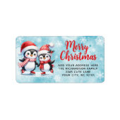 Penguins Ice Skaten Blue Red Frohe Weihnachten Adressaufkleber (Vorne)