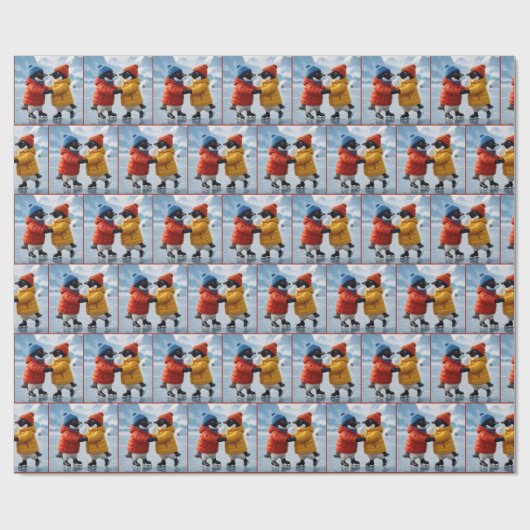 Penguins Ice Skating Geschenkpapier (Flach)