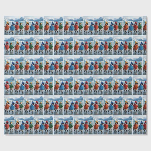 Penguins Ice Skating On an Arctic Lake Geschenkpapier (Flach)