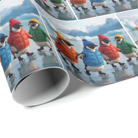 Penguins Ice Skating On an Arctic Lake Geschenkpapier (Rolleneckpunkt)