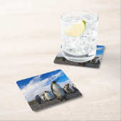 Penguins Marching Blue Sky Rechteckiger Pappuntersetzer (Vor Ort)