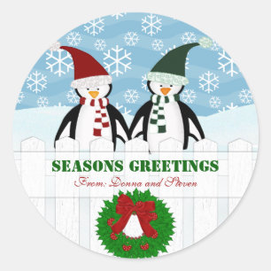 Penguins-personalisierte Weihnachtsaufkleber Runder Aufkleber