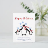 Penguins Red Scarf Weihnachtsgrüße Postkarte (Stehend Vorderseite)