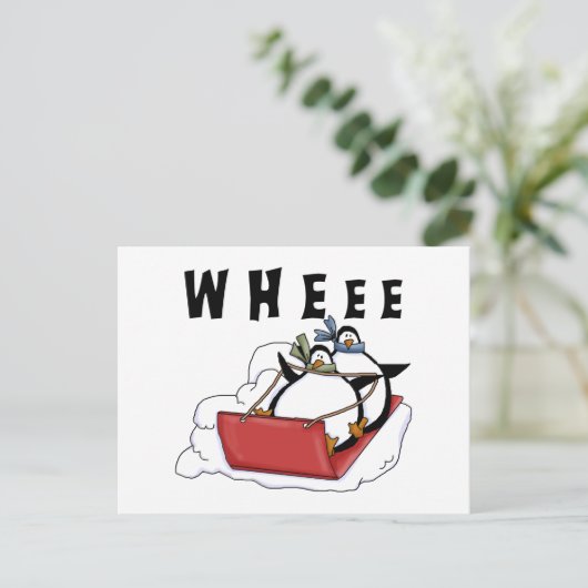 Penguins Rodeln Tshirts und Geschenke Postkarte (Stehend Vorderseite)