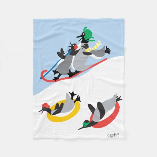 Penguins Sledding Fleecedecke (Vorderseite)