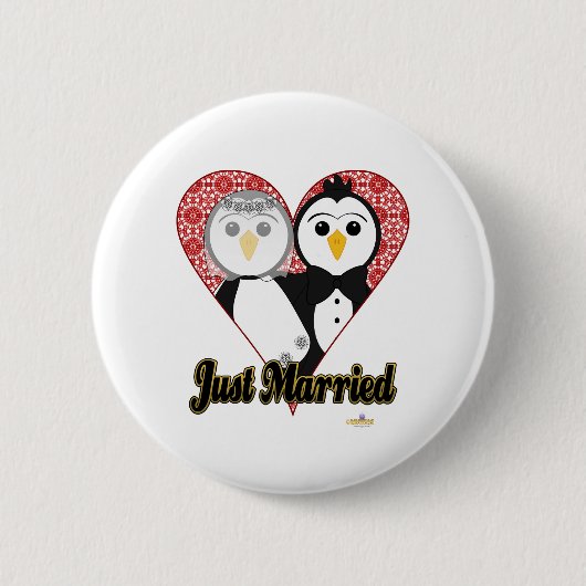 Penguins Wedding Lace Heart Just Married Button (Vorderseite)