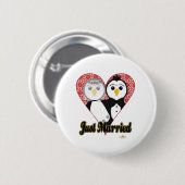 Penguins Wedding Lace Heart Just Married Button (Vorne & Hinten)
