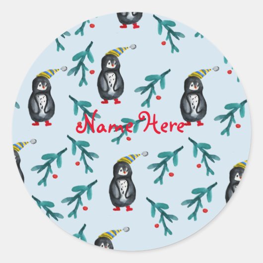 Penguins Weihnachtskunst Runder Aufkleber (Vorderseite)