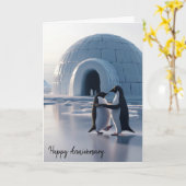 Penguins zum Jahrestag langsames Tanzen Karte (Gelbe Blume)