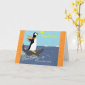 Pengy die Pinguin Geburtstagskarte. Karte (Gelbe Blume)
