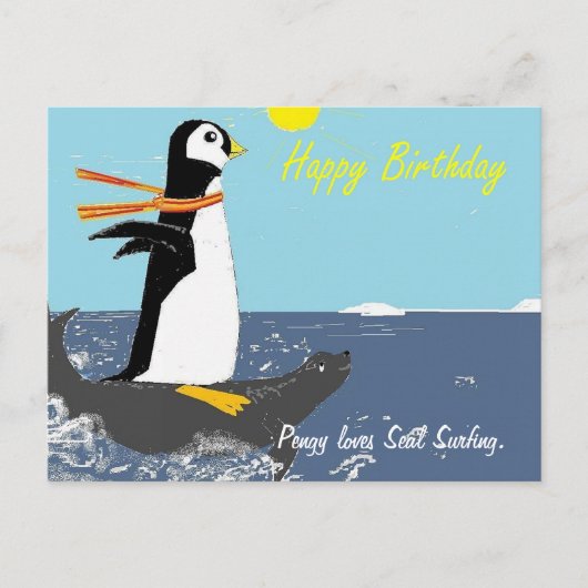 Pengy Lieben Siegel Surfen. Postkarte (Vorderseite)