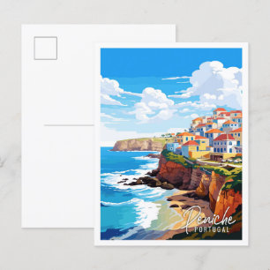 Peniche Portugal Vintage Reise Illustration Postkarte