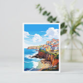 Peniche Portugal Vintage Reise Illustration Postkarte (Stehend Vorderseite)