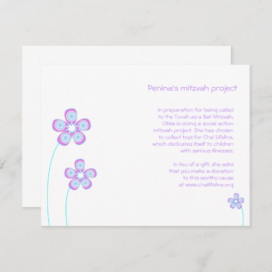Penina Bat Mitzvah Project Card Begleitkarte (Vorne/Hinten)