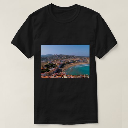 Peniscola Spanien Norte und Sur Strände mit Stadt T-Shirt (Design vorne)
