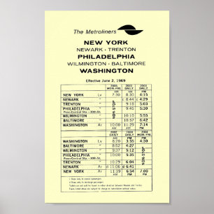 Penn Central Railbahn Metroliner Fahrplan Poster