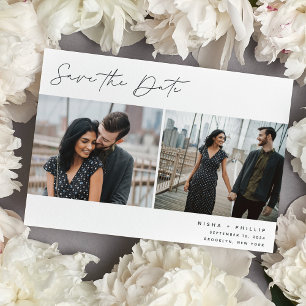 Penned Script Modernes Elegantes Zwei-Foto Save The Date