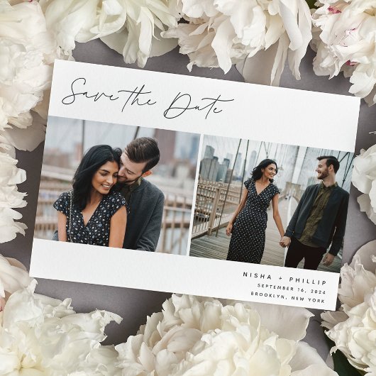 Penned Script | Modernes Elegantes Zwei-Foto Save The Date