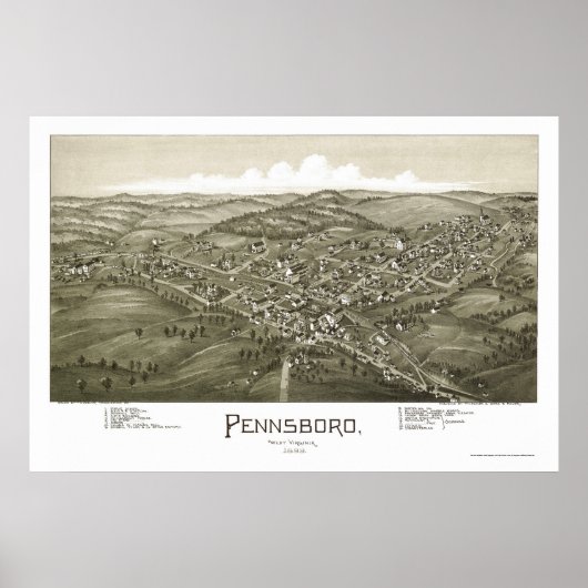 Pennsboro, WV Panorama Karte - 1899 Poster (Vorne)