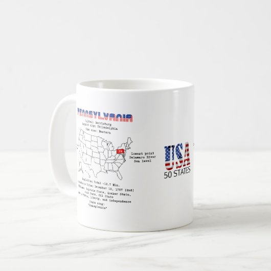Pennsylvania American Staat auf einer Karte mit Ei Kaffeetasse (Vorderseite Links)