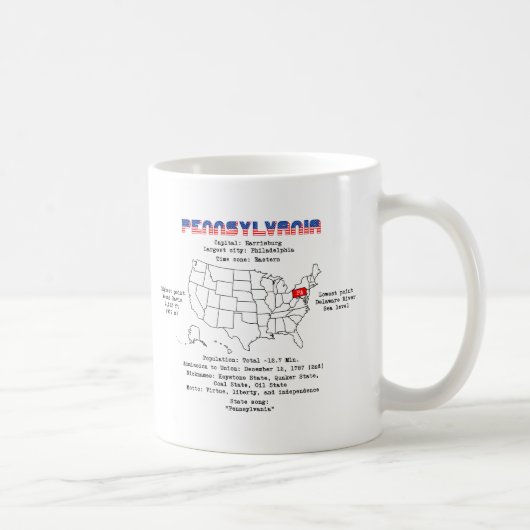 Pennsylvania American Staat auf einer Karte und nü Kaffeetasse (Rechts)