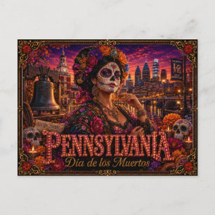 Pennsylvania Día de los Muertos Retro Postkarte
