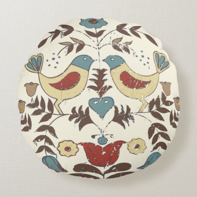 Pennsylvania Dutch Amish Hex Sign Bird Americana Rundes Kissen (Vorderseite)