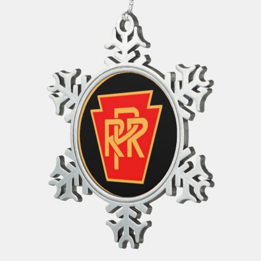 Pennsylvania-Eisenbahn-Logo, Schwarzes u. Gold Schneeflocken Zinn-Ornament (Rechts)