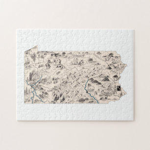 Pennsylvania-förmige Vintage-Bildkarte Puzzle