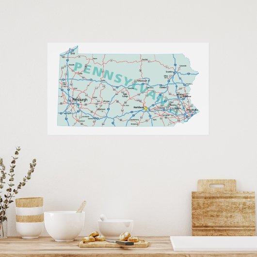 Pennsylvania Interstate Map drucken Poster (Küche)