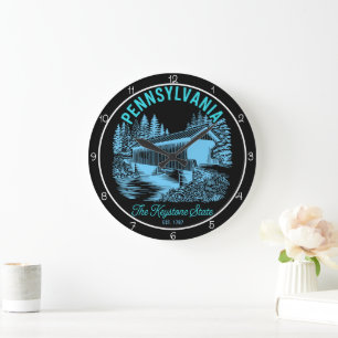 Pennsylvania Keystone State Gedeckte Brücke Große Wanduhr