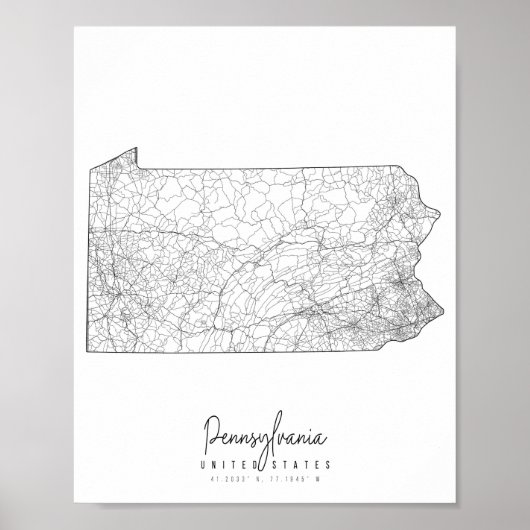 Pennsylvania Minimal Street Karte Poster (Vorne)