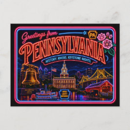 Pennsylvania Neon State Retro Vintage Postkarte
