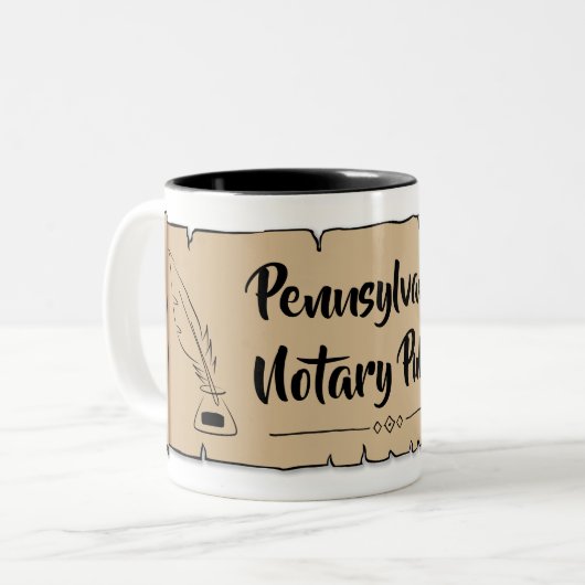 Pennsylvania Notary Public Scroll Feather Quill Zweifarbige Tasse (Vorderseite Links)