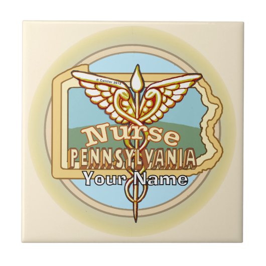 Pennsylvania Nurse Caduceus Tile Fliese (Vorderseite)