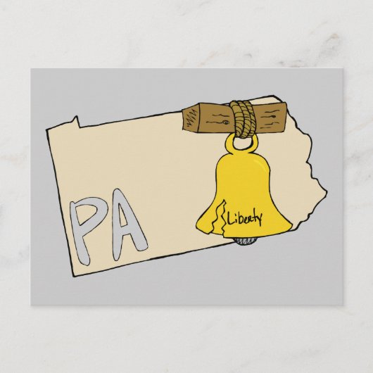 Pennsylvania PA Karte mit Liberty Bell Cartoon Art (Vorderseite)