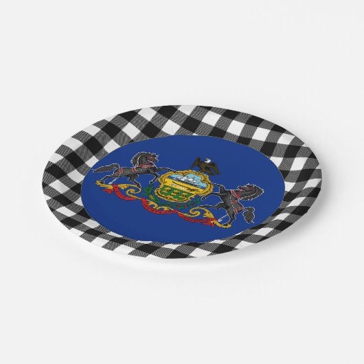 Pennsylvania Plate, Büffel kariert, Flagge Pappteller (Schrägansicht)