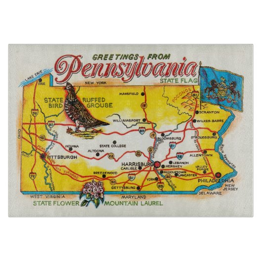 Pennsylvania Postkartenkarte Schneidebrett (Vorderseite)