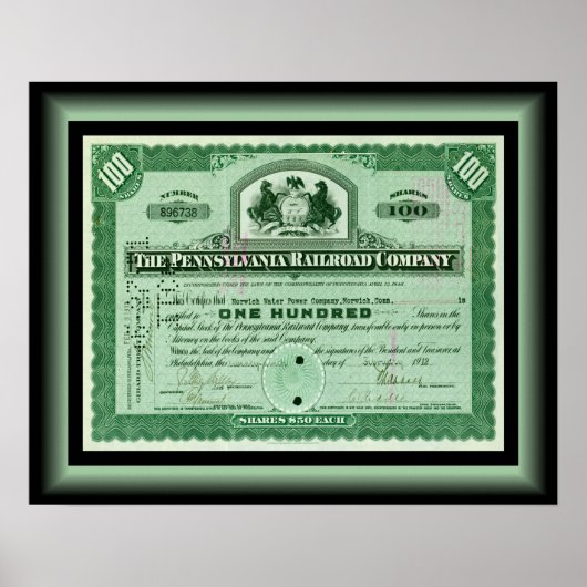 Pennsylvania Railcompany ~ Stock Certificate Poster (Vorne)