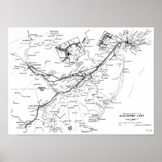 Pennsylvania Railroad Electrified Lines Map 1956 Poster (Vorne)