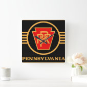 Pennsylvania Railroad Logo, Black & Gold Quadratische Wanduhr (Zuhause)