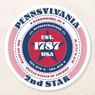 Pennsylvania Red White Blue Typografy Runder Pappuntersetzer