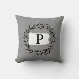 Pennsylvania Rustic Wreath Monogram Throw Kissen