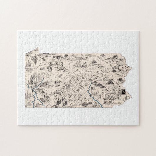 Pennsylvania Shaped Vintag Picture Map Puzzle (Horizontal)